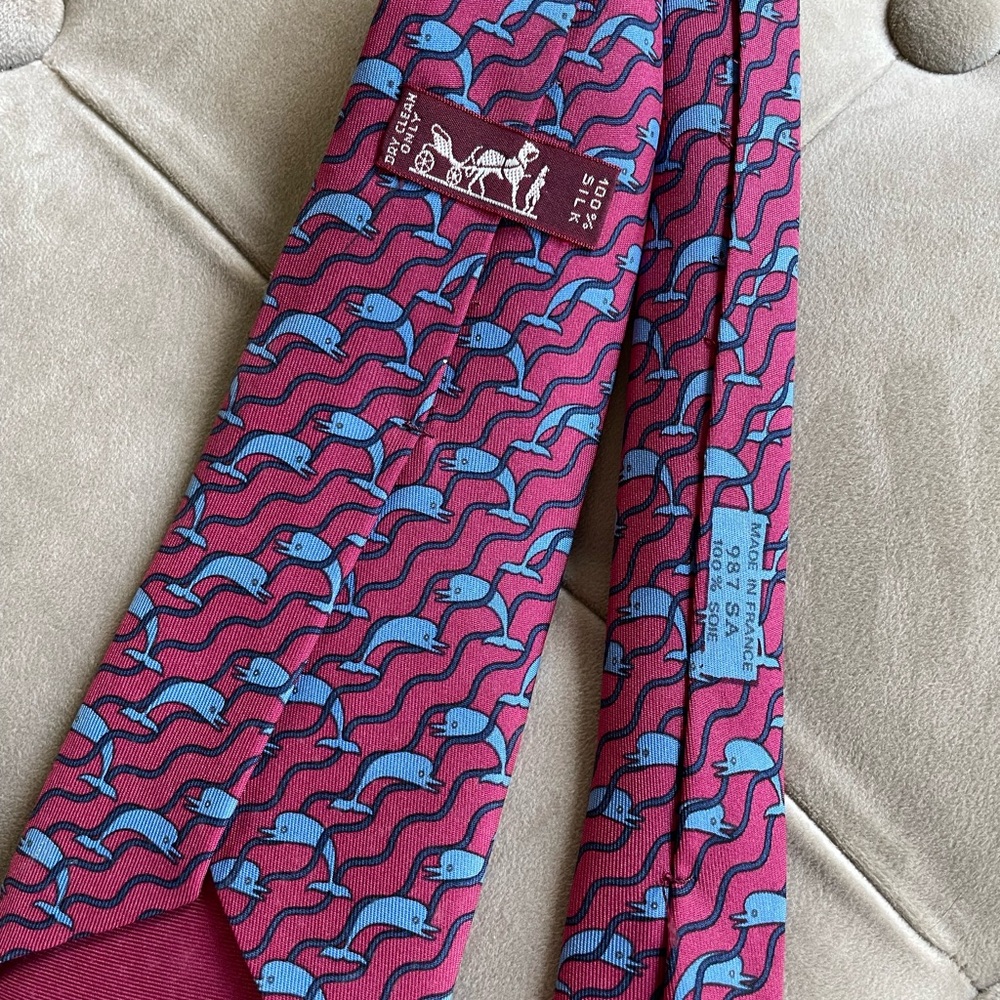 Hermes Dolphin Pattern Tie - image 3